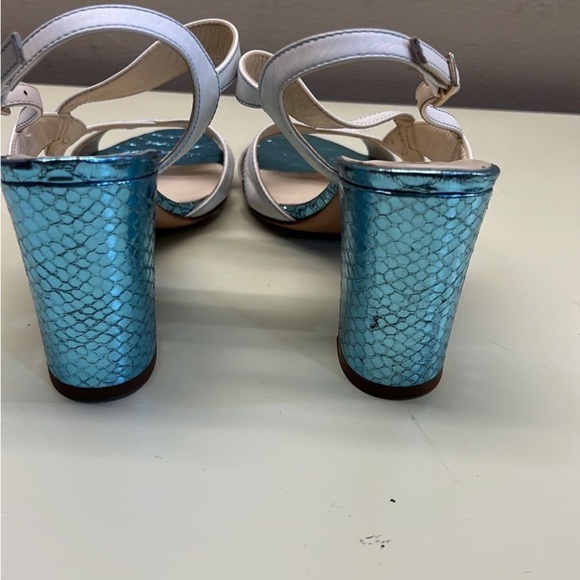 EMMA VIANI MADE IN ITALY METALIC LEATHER White and Blue Women's Heels - Picture 4 of 10